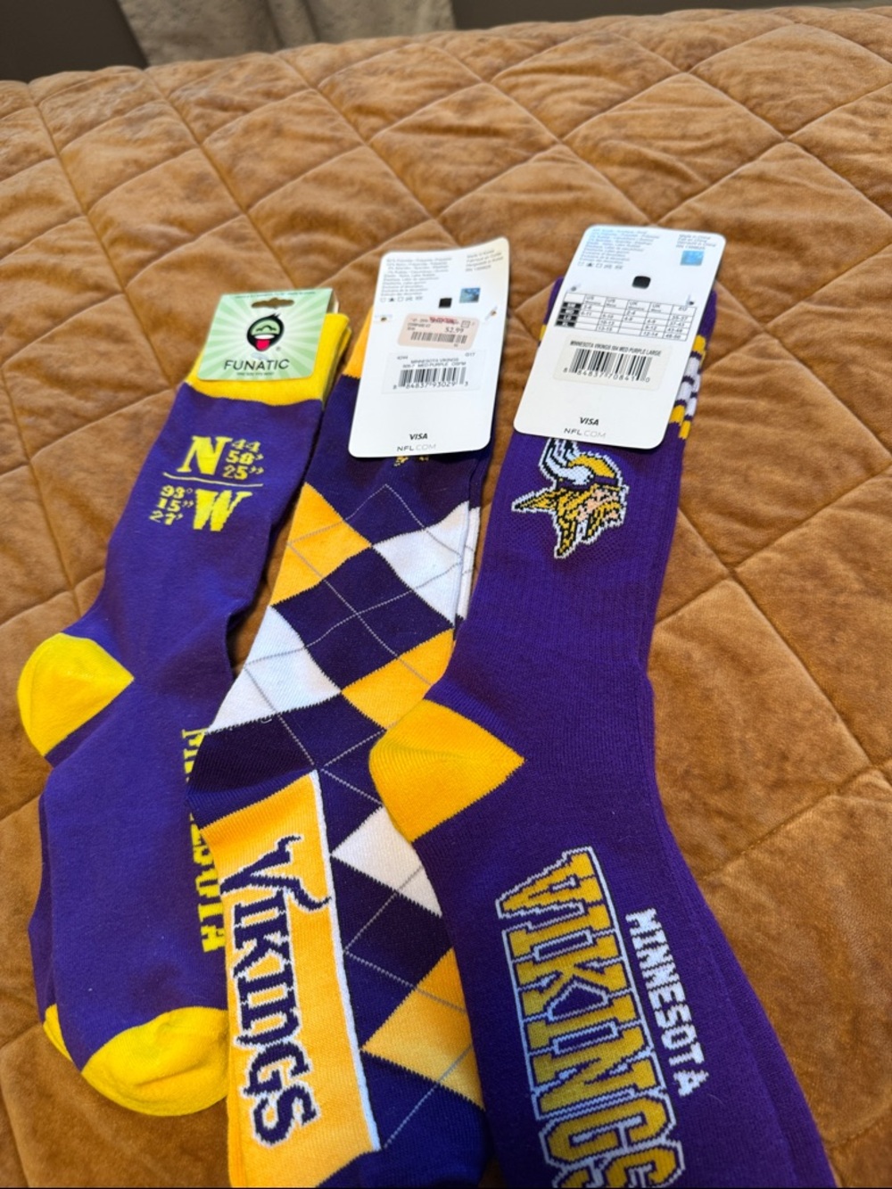 Purple & Gold Team Crew Socks - 3-Pack - Picture 2 of 2